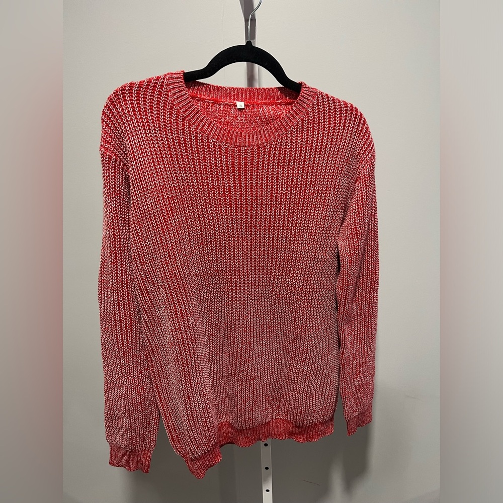 Marled Red Scoop Neck Knit Sweater